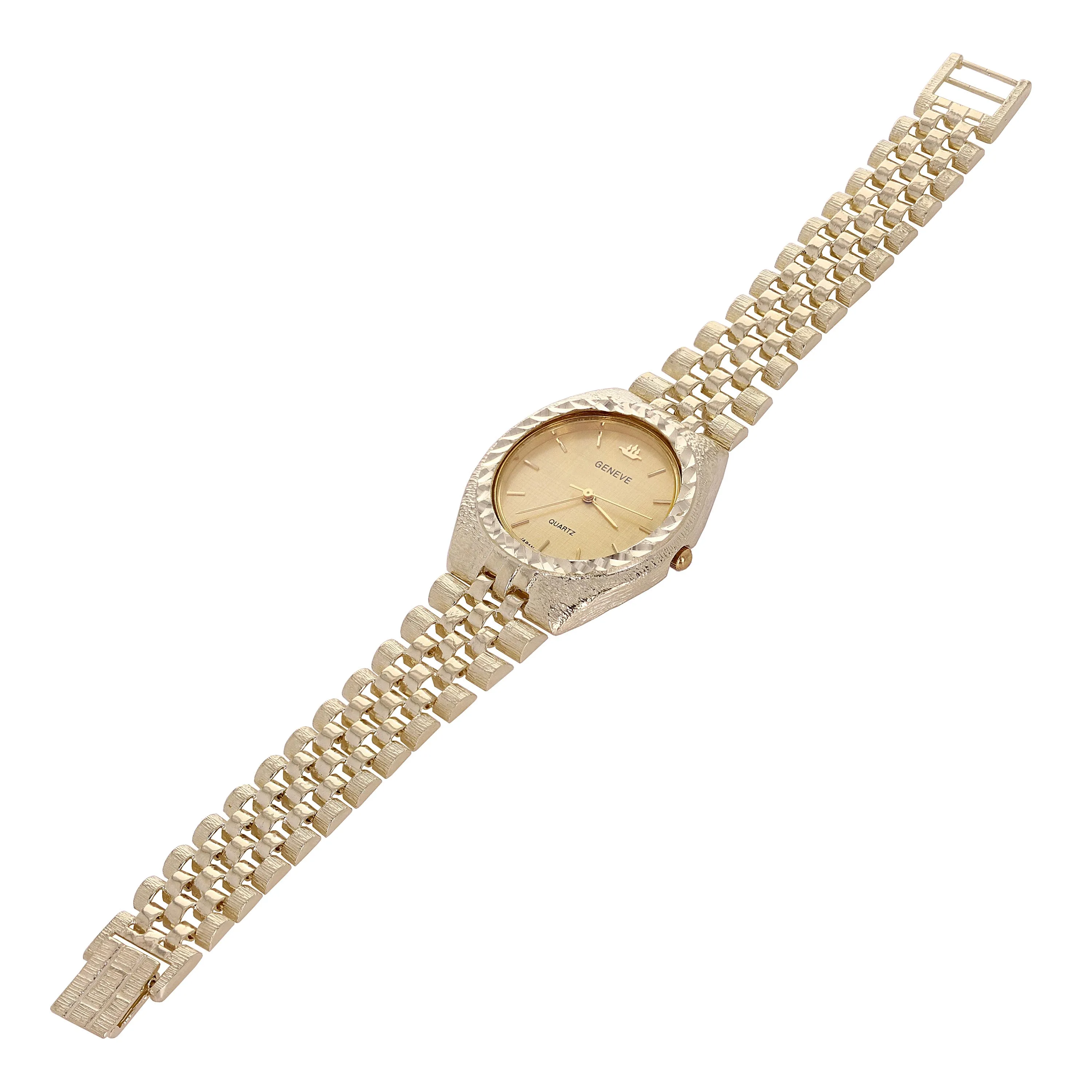 10k Yellow Gold Link Geneve Diamond Wrist Watch 8"-8.5" 49 grams
