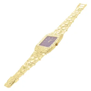 10k Yellow Gold Nugget Bracelet Link Wrist Watch Geneve with Diamond 7-7.5" 45g