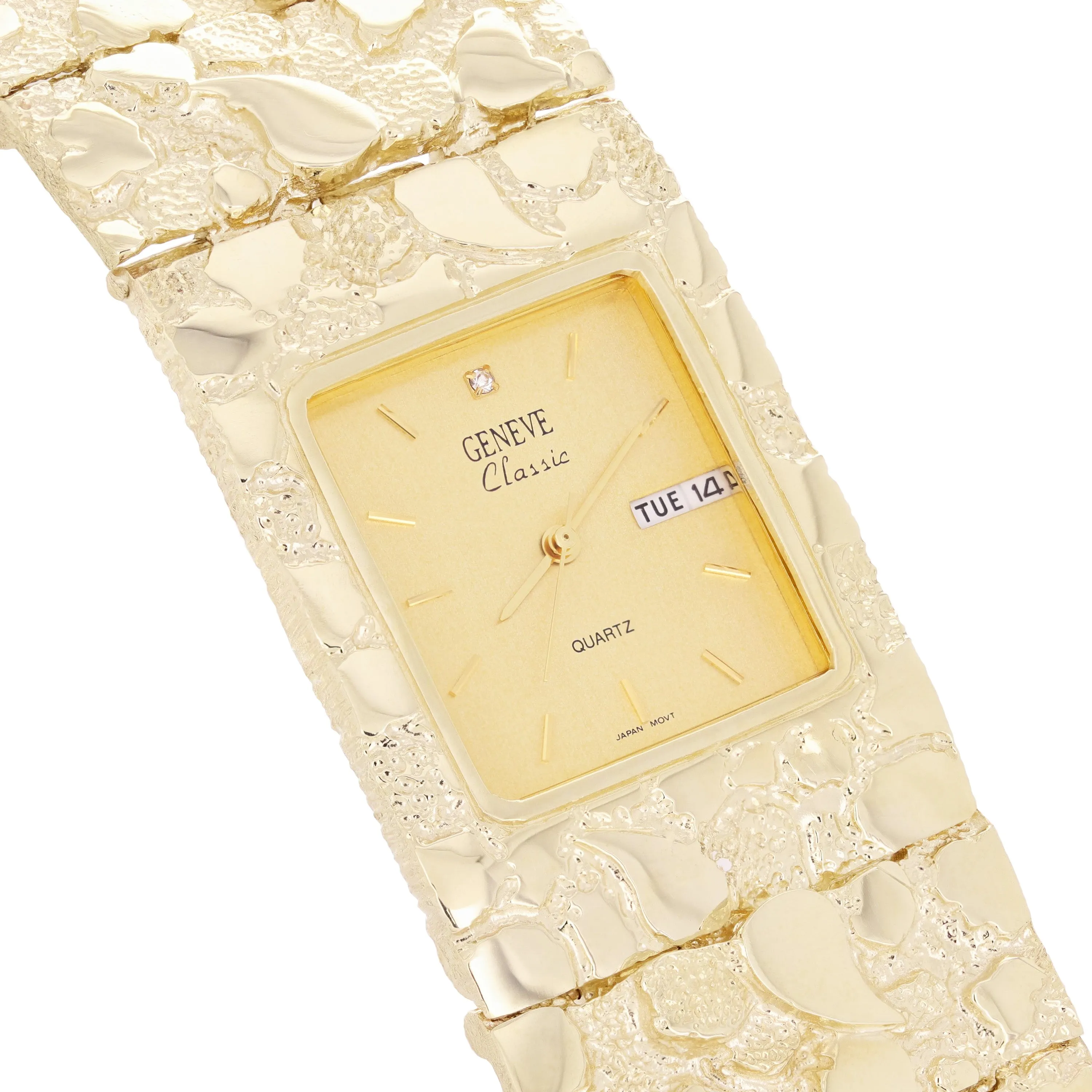 10k Yellow Gold Nugget Wrist Watch Link Geneve Diamond Watch 8" 30.5mm 92 grams