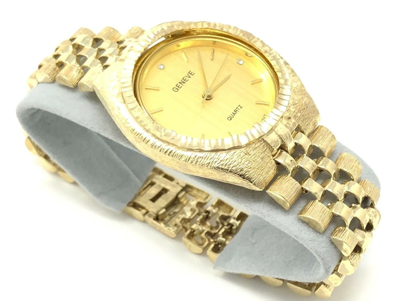10k Yellow Gold Watch Link Band Bracelet with Geneve Watch 7.5"-8" 46 grams