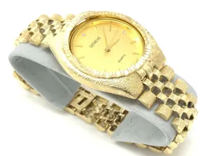 10k Yellow Gold Watch Link Band Bracelet with Geneve Watch 7.5"-8" 46 grams