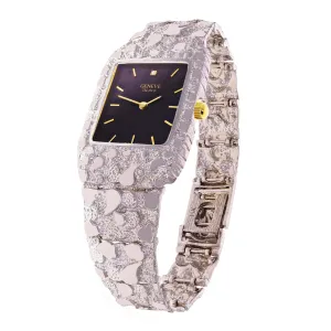 14k White Gold Nugget Link Wrist Band Geneve Diamond Watch 7.5"-8" 54.5 grams