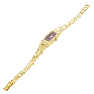 14k Yellow Gold Nugget Link Wrist Band with Geneve Diamond Watch 7"-7.5" 24 gram