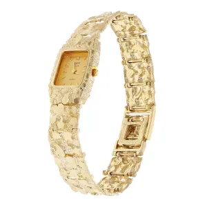14k Yellow Gold Nugget Link Wrist Watch Bracelet Geneve Diamond Watch 7-7.5" 45g