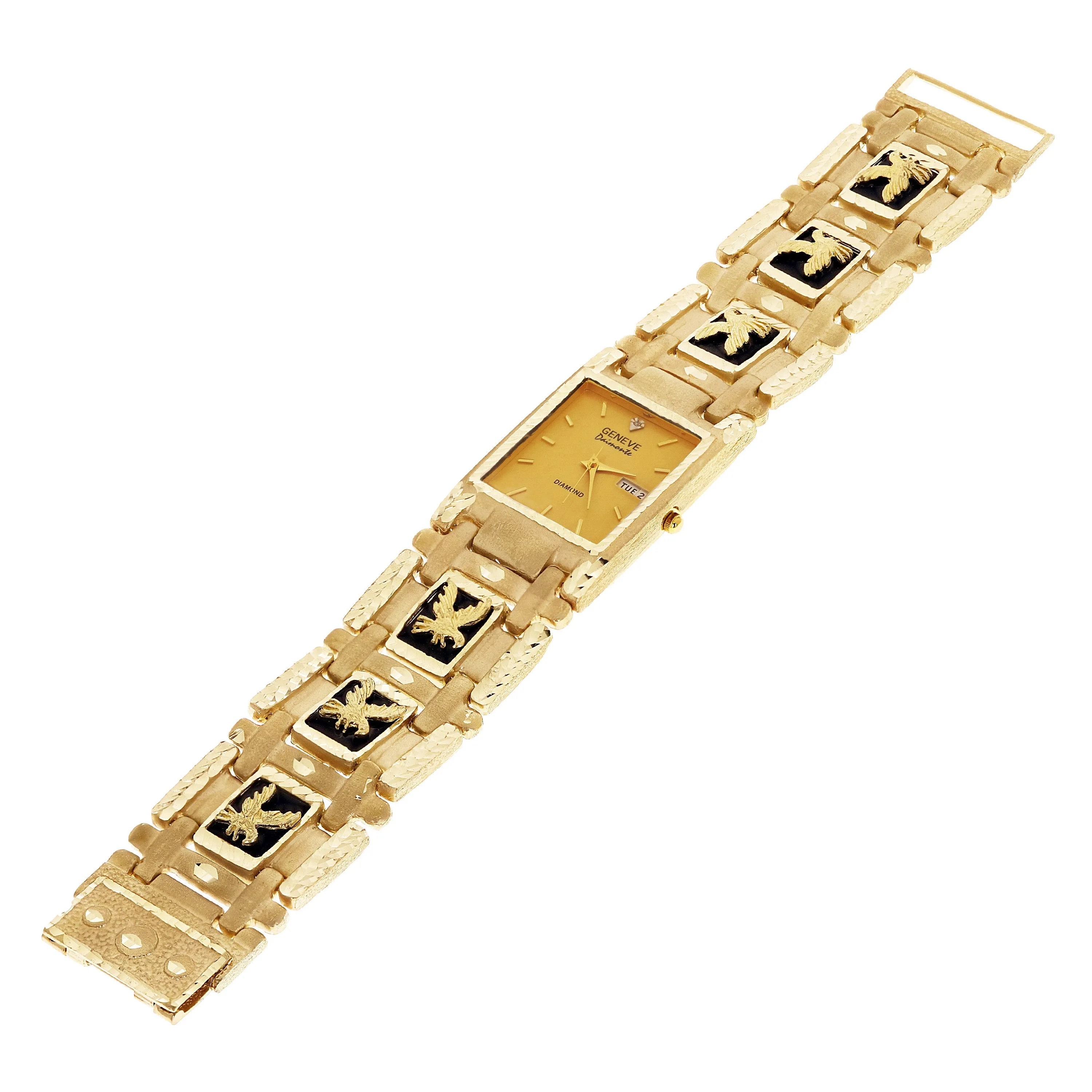 14k Yellow Gold Watch Band Eagle & Black Onyx Geneve Diamond Watch 7.5" 73.4 grams