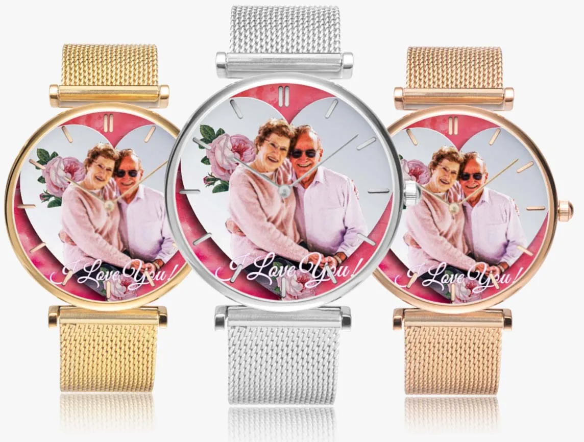 156. Custom "BEVELED HEART" BACKGROUND: Ultra-Thin Quartz Watch (With Indicators) Beveled Heart & Rose