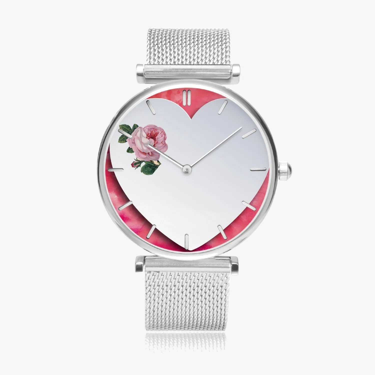 156. Custom "BEVELED HEART" BACKGROUND: Ultra-Thin Quartz Watch (With Indicators) Beveled Heart & Rose