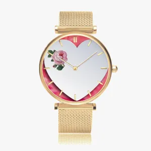 156. Custom "BEVELED HEART" BACKGROUND: Ultra-Thin Quartz Watch (With Indicators) Beveled Heart & Rose