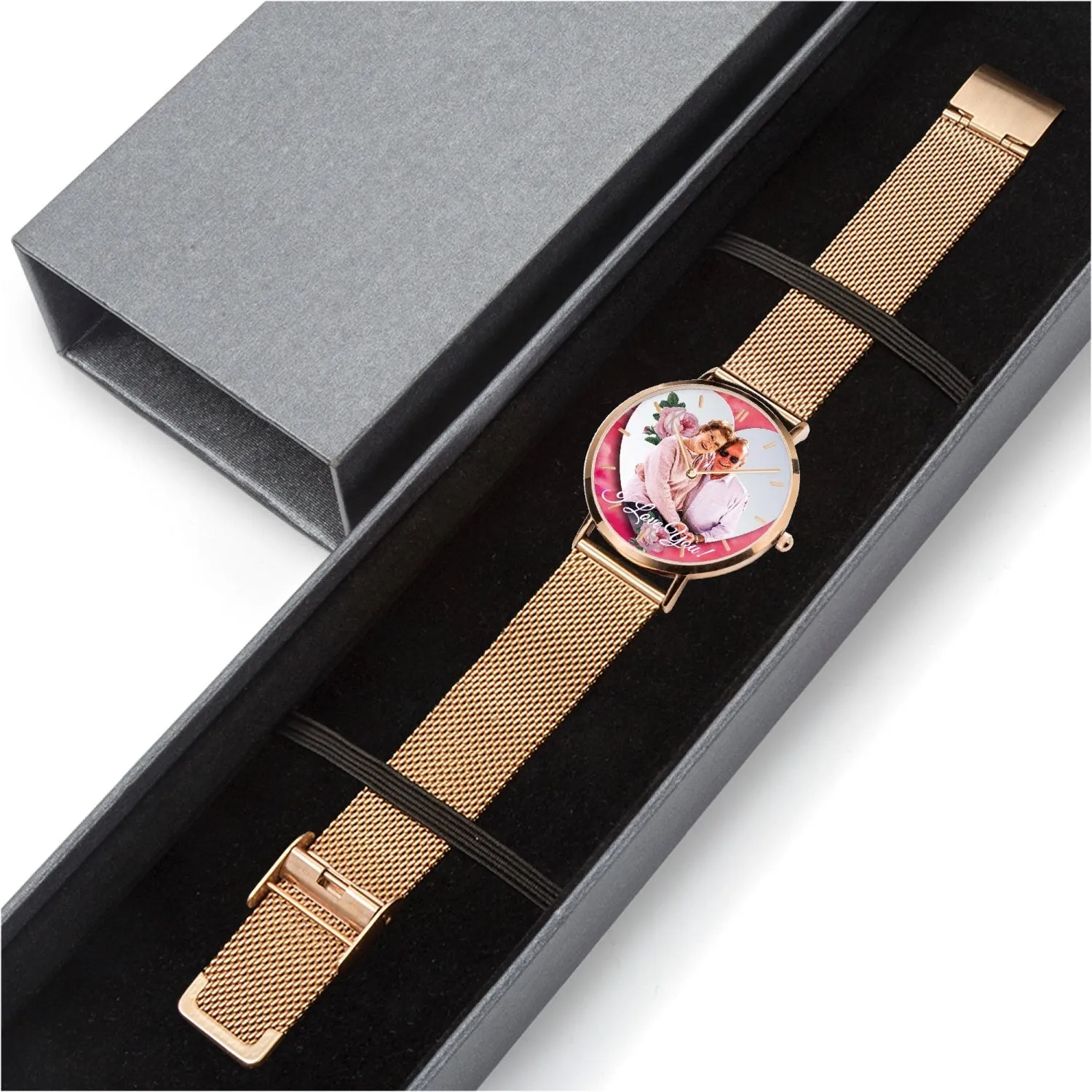 170. Custom "BEVELED HEART" BACKGROUND: Ultra-Thin Quartz Watch (With Indicators) Beveled Heart & Rose