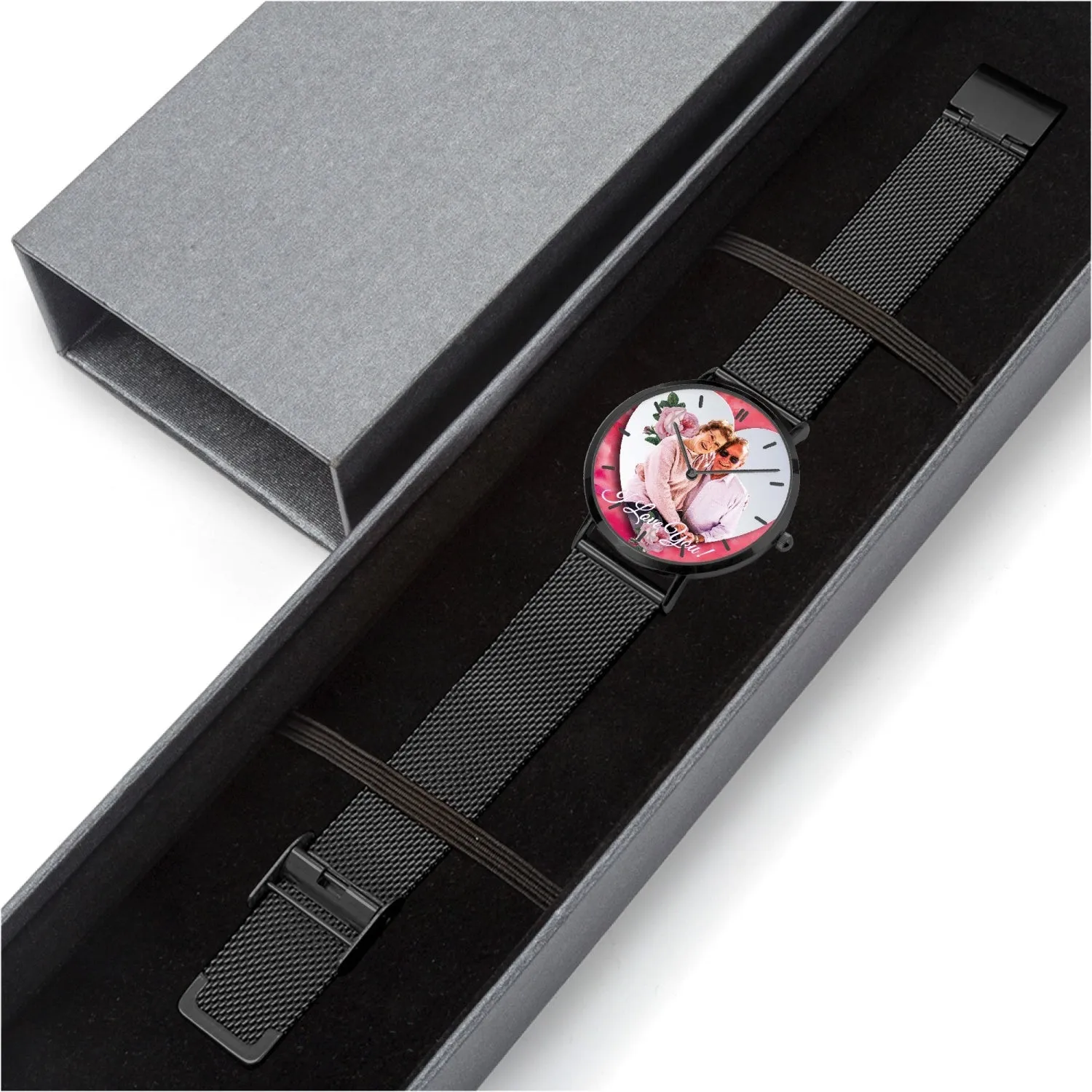 170. Custom "BEVELED HEART" BACKGROUND: Ultra-Thin Quartz Watch (With Indicators) Beveled Heart & Rose