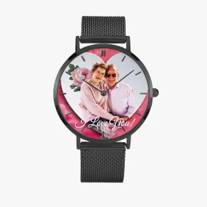 170. Custom "BEVELED HEART" BACKGROUND: Ultra-Thin Quartz Watch (With Indicators) Beveled Heart & Rose