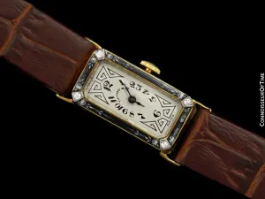 1910's Patek Philippe Tiffany & Co. Vintage Art Nouveau Ladies Watch - 18K Gold, Diamonds & Enamel