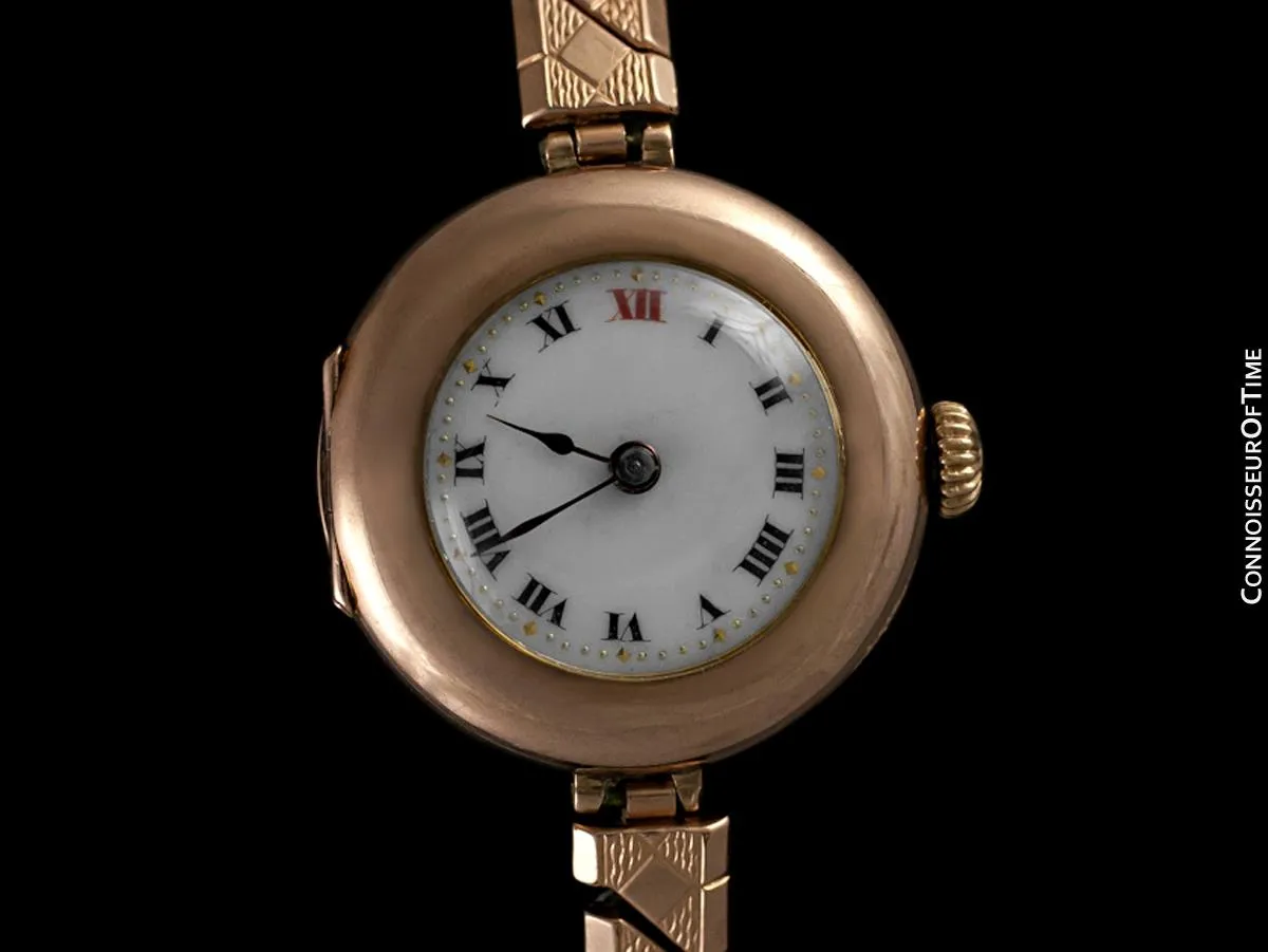 1910's Rolex Ladies Vintage Art Deco Watch - 9K Rose Gold