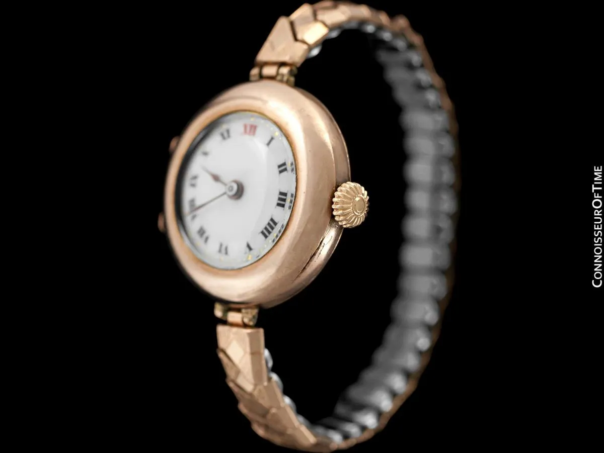 1910's Rolex Ladies Vintage Art Deco Watch - 9K Rose Gold