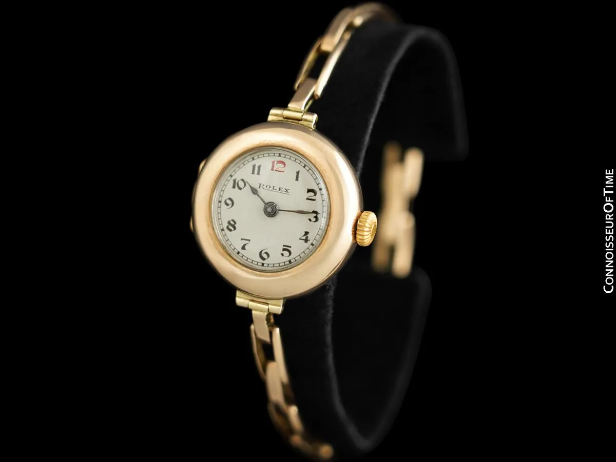 1910's Rolex Ladies Vintage Art Deco Watch with Original Box - 9K Rose Gold
