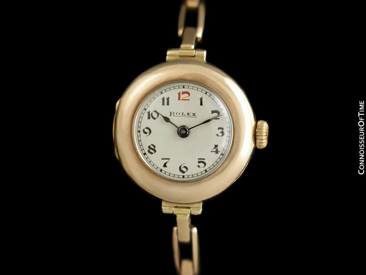 1910's Rolex Ladies Vintage Art Deco Watch with Original Box - 9K Rose Gold