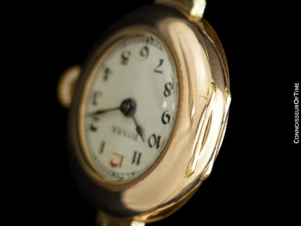 1910's Rolex Ladies Vintage Art Deco Watch with Original Box - 9K Rose Gold