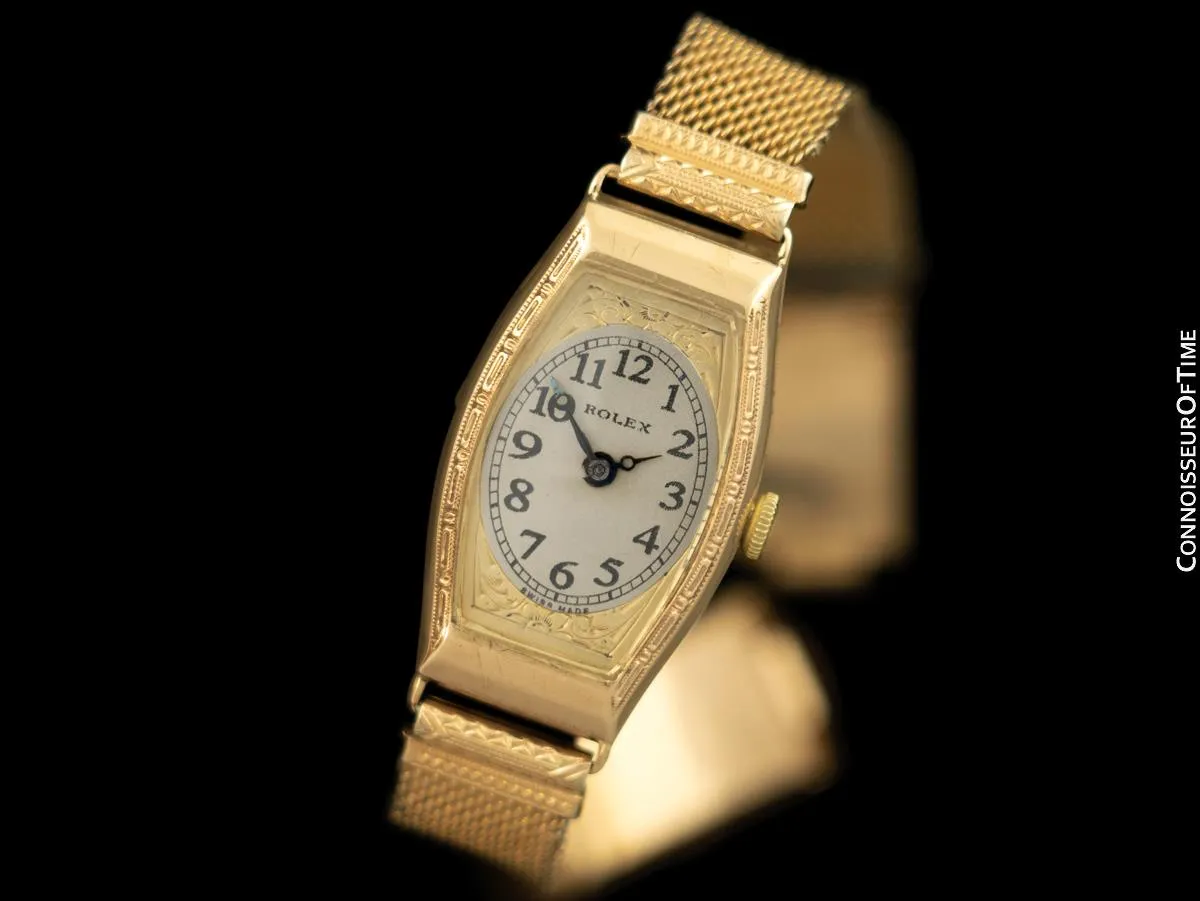 1930's Rolex Art Nouveau Vintage Ladies Tonneau Watch - 9K Rose Gold