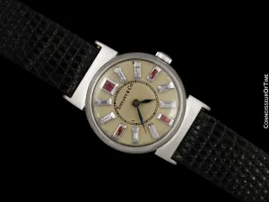 1930's Tiffany & Co. Art Deco Midsize Unisex Vintage Watch - Platinum, Diamonds & Rubies