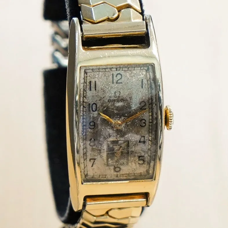 1945 OMEGA Watch 17 Jewels Cal. R17.8 Tank Case Vintage Swiss Wristwatch 14K G.F.