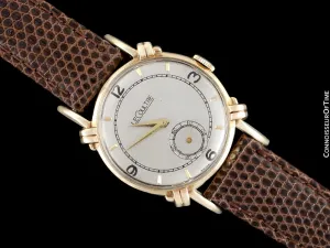 1947 Jaeger-LeCoultre Vintage Mens Midsize Watch, Beautiful Case - 14K Gold