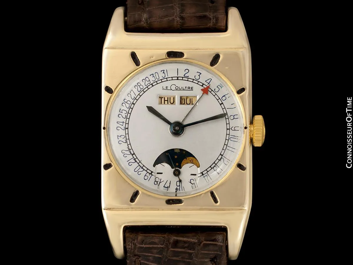 1949 LeCoultre Vintage Mens Triple Date Moon Phase Calendar Watch - 10K Gold Filled