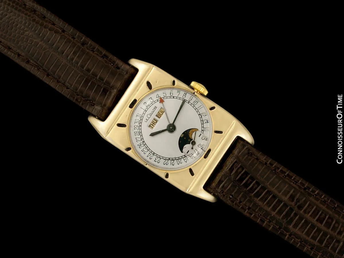 1949 LeCoultre Vintage Mens Triple Date Moon Phase Calendar Watch - 10K Gold Filled