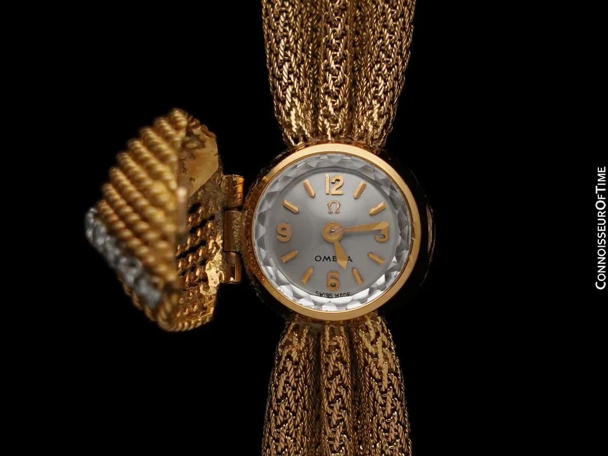 1950's Omega Ladies Vintage Cocktail Covered 18K Gold & Diamond Watch - All Original