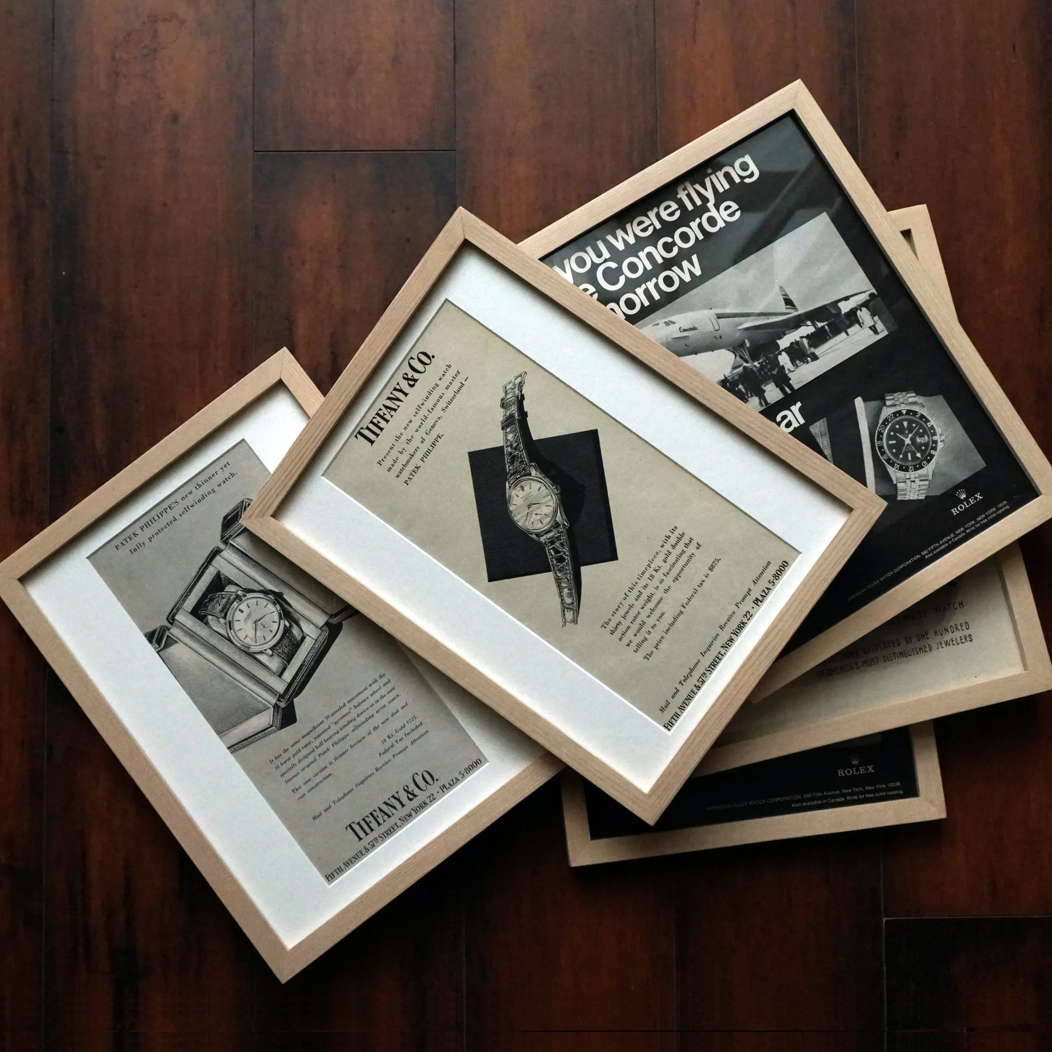1950s PATEK PHILIPPE TIFFANY REF.2552 VINTAGE AD PRINT WOOD FRAME