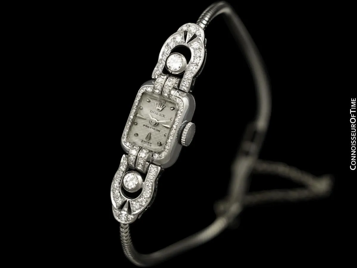 1950's Rolex Ladies Vintage Cocktail Watch - 18K White Gold & Diamonds