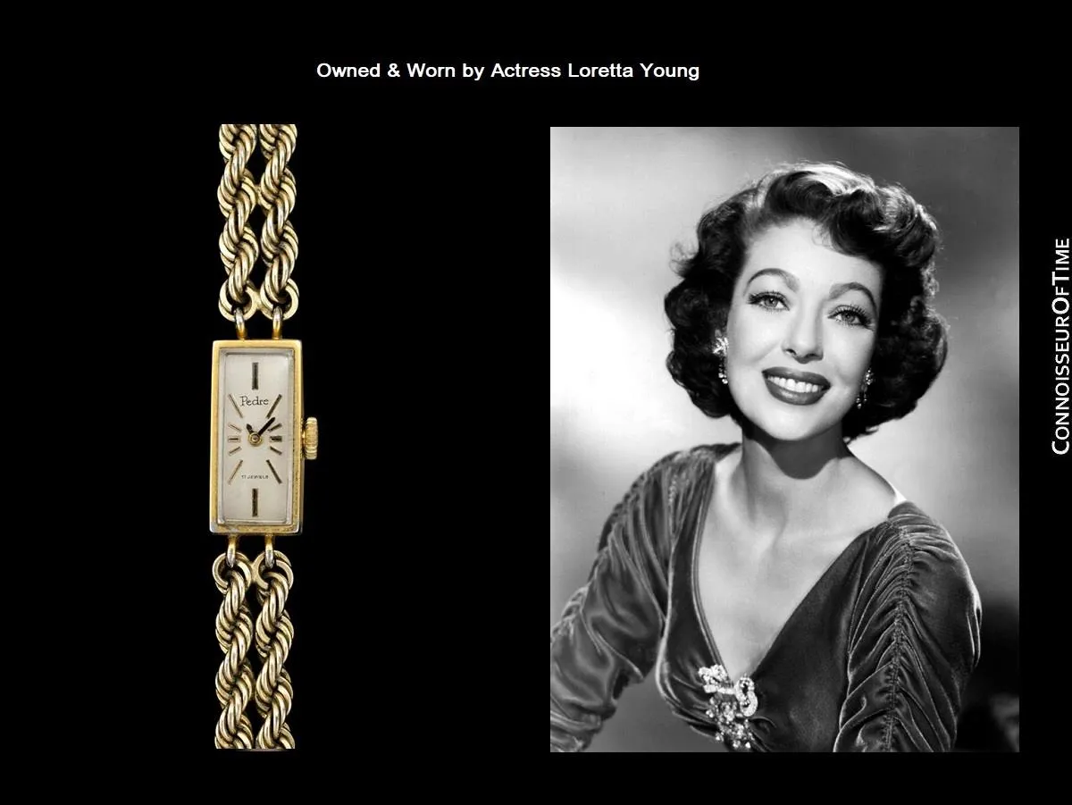 1953 Swiss Pedre Vintage Ladies 14K Gold Plated Watch - Owned & Worn by Actress Loretta Young