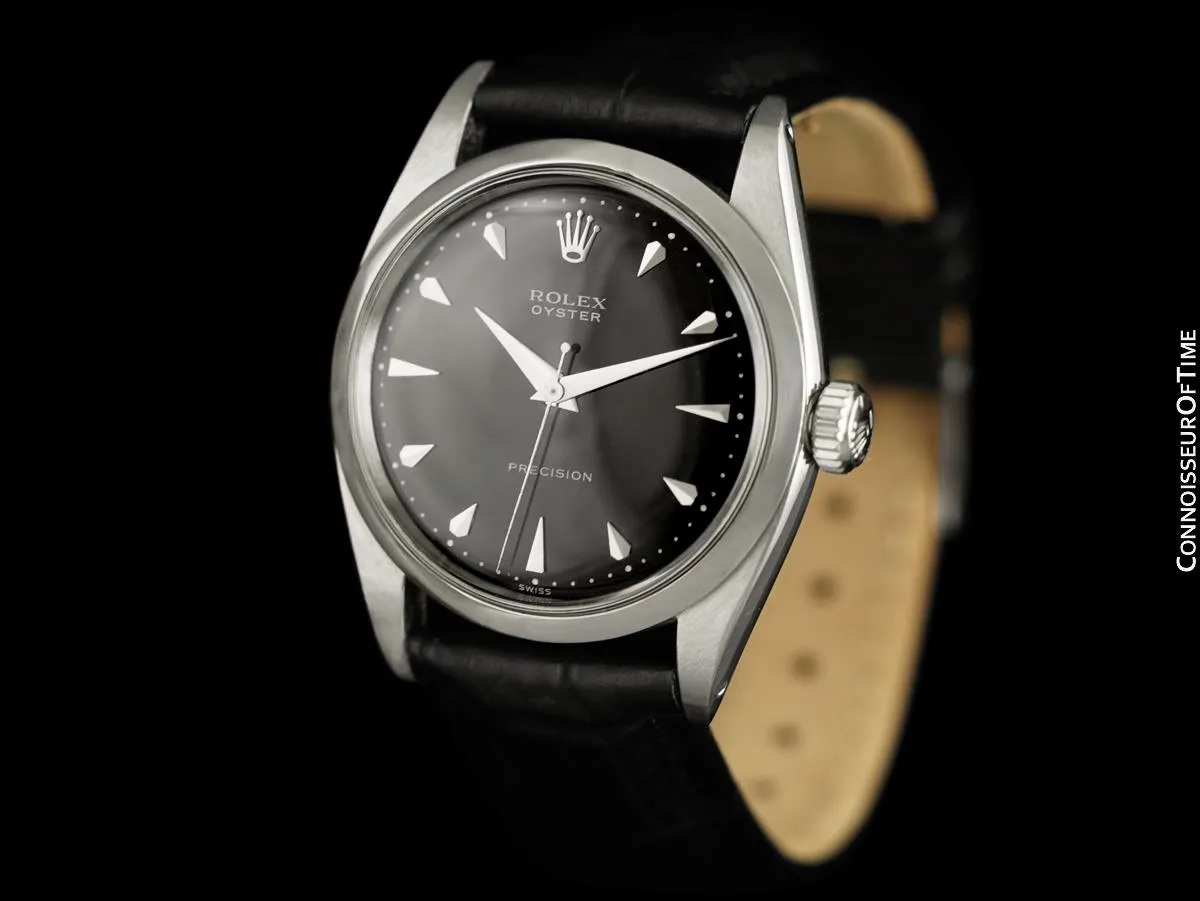 1956 Rolex Oyster Precision Classic Vintage Mens Handwound Watch with Black Dial - Stainless Steel
