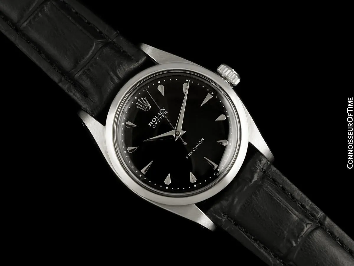 1956 Rolex Oyster Precision Classic Vintage Mens Handwound Watch with Black Dial - Stainless Steel
