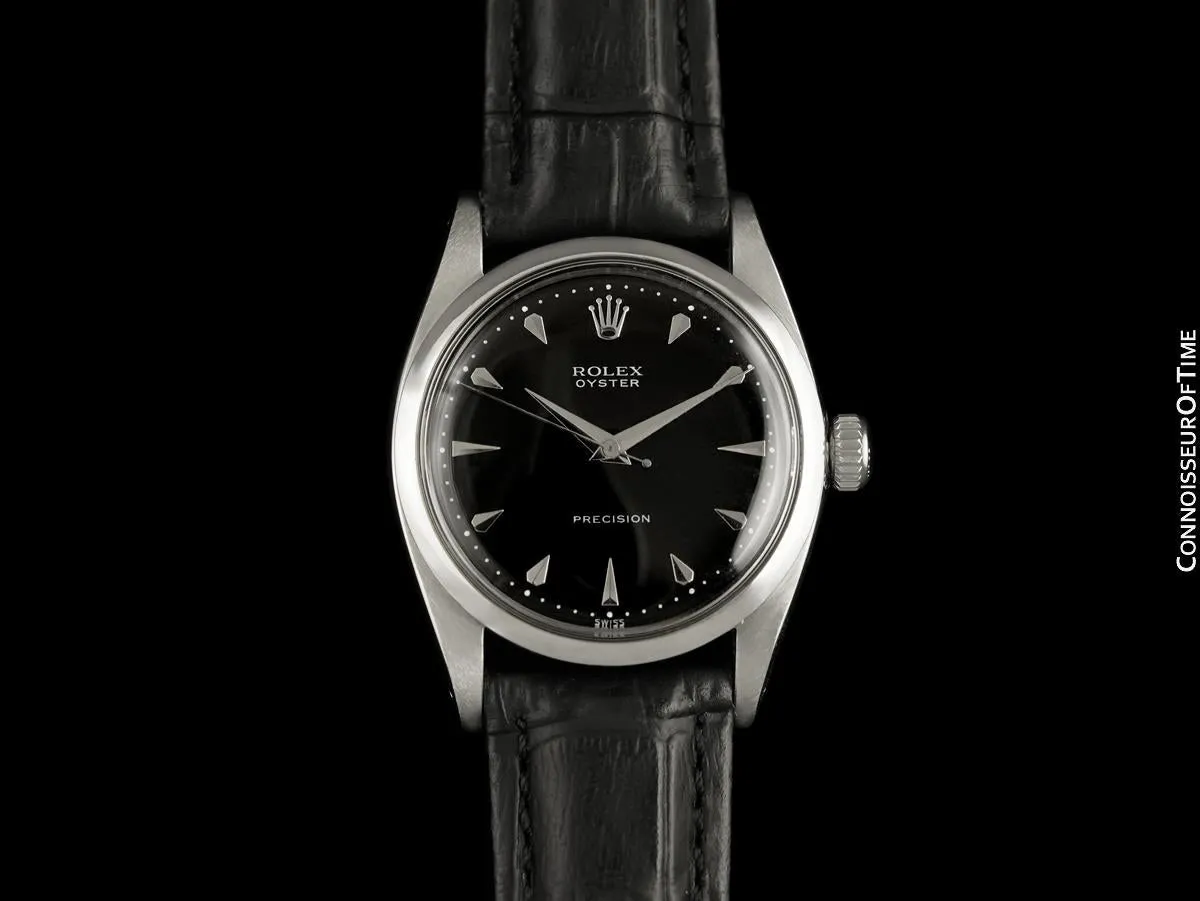 1956 Rolex Oyster Precision Classic Vintage Mens Handwound Watch with Black Dial - Stainless Steel