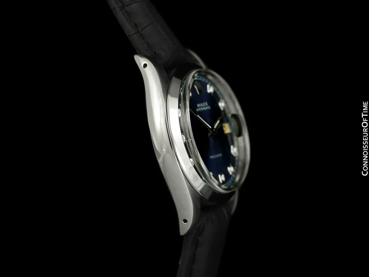 1959 Rolex Oysterdate Mens Vintage Ref. 6694 Date Watch with Blue Dial - Stainless Steel & Diamonds