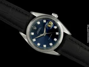 1959 Rolex Oysterdate Mens Vintage Ref. 6694 Date Watch with Blue Dial - Stainless Steel & Diamonds