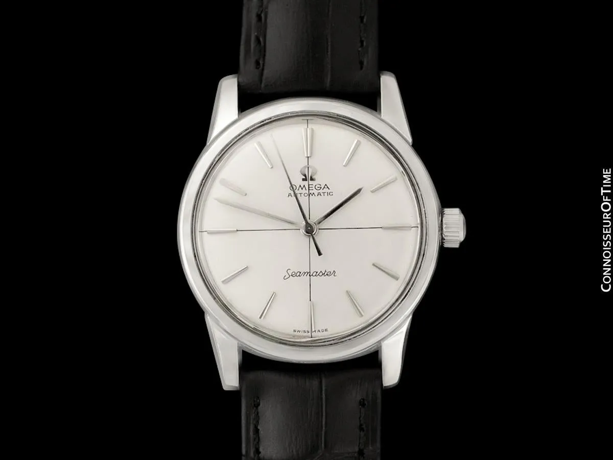 1960 Omega Seamaster Mens Vintage Calatrava Automatic Watch with Crosshair Dial - Stainless Steel