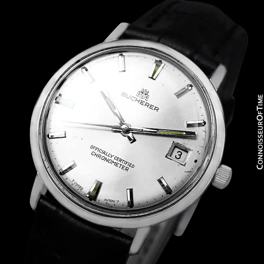 1960's Bucherer (Carl F. Bucherer) Vintage Mens Officially Certified Chronometer Watch - Stainless Steel