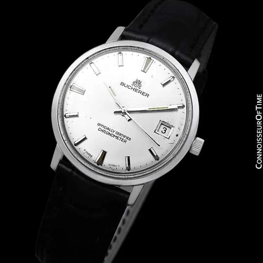 1960's Bucherer (Carl F. Bucherer) Vintage Mens Officially Certified Chronometer Watch - Stainless Steel