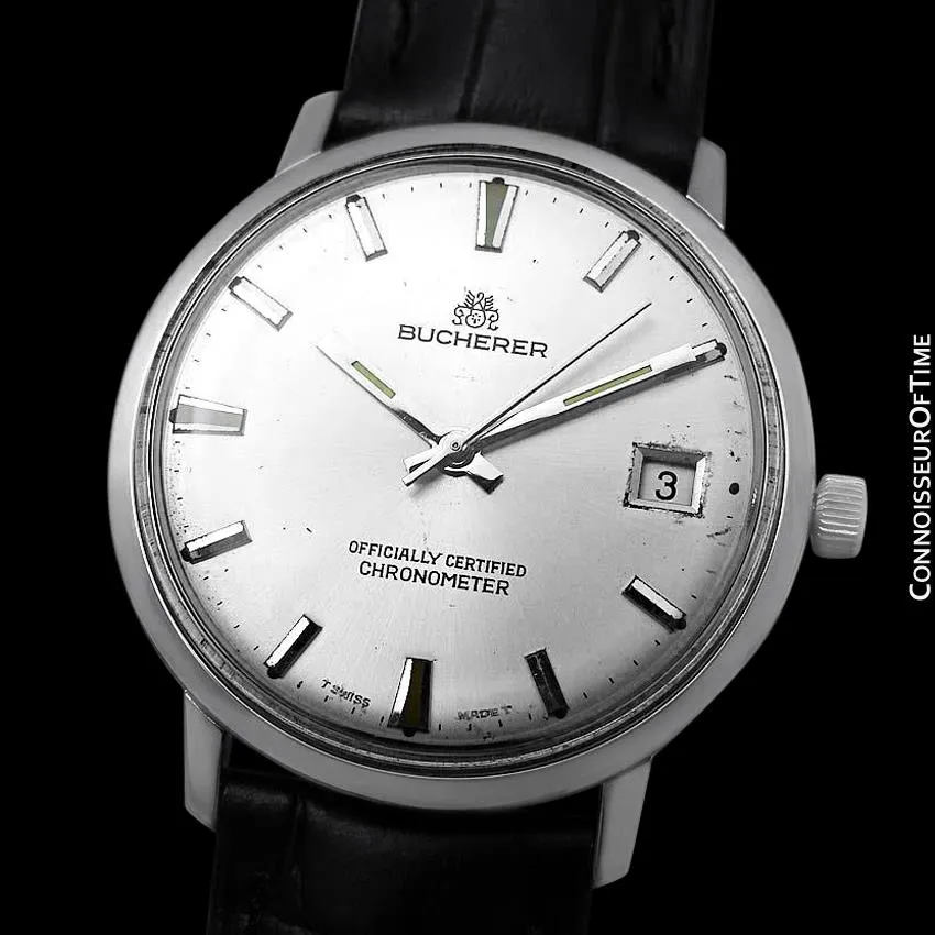 1960's Bucherer (Carl F. Bucherer) Vintage Mens Officially Certified Chronometer Watch - Stainless Steel