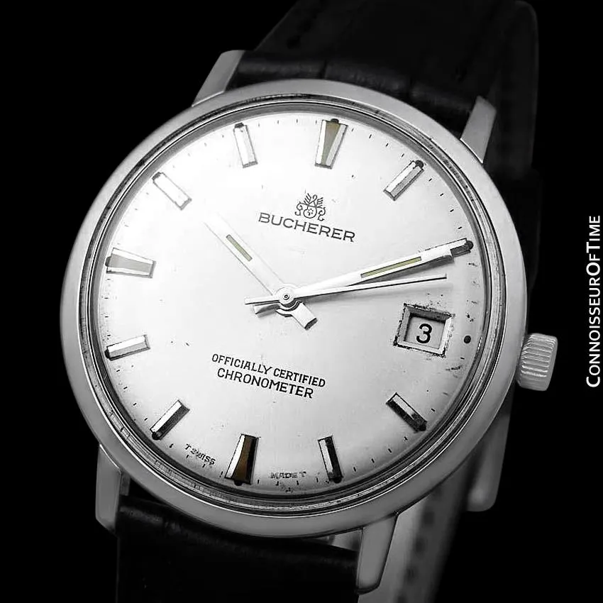 1960's Bucherer (Carl F. Bucherer) Vintage Mens Officially Certified Chronometer Watch - Stainless Steel