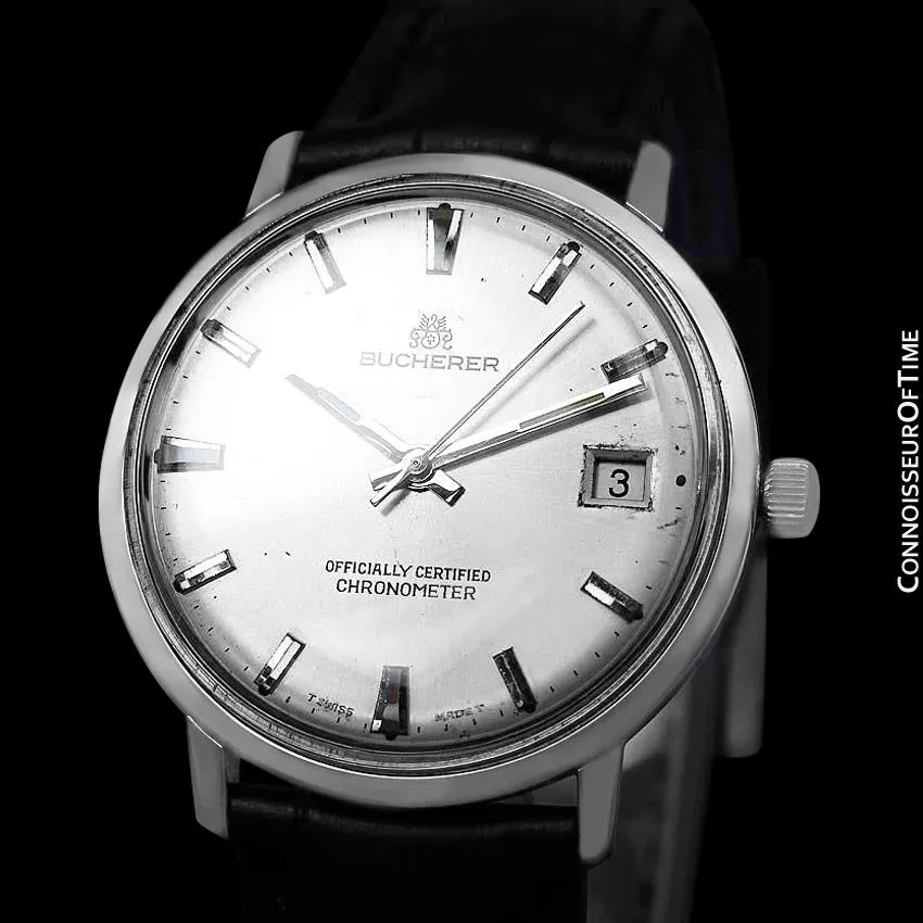 1960's Bucherer (Carl F. Bucherer) Vintage Mens Officially Certified Chronometer Watch - Stainless Steel