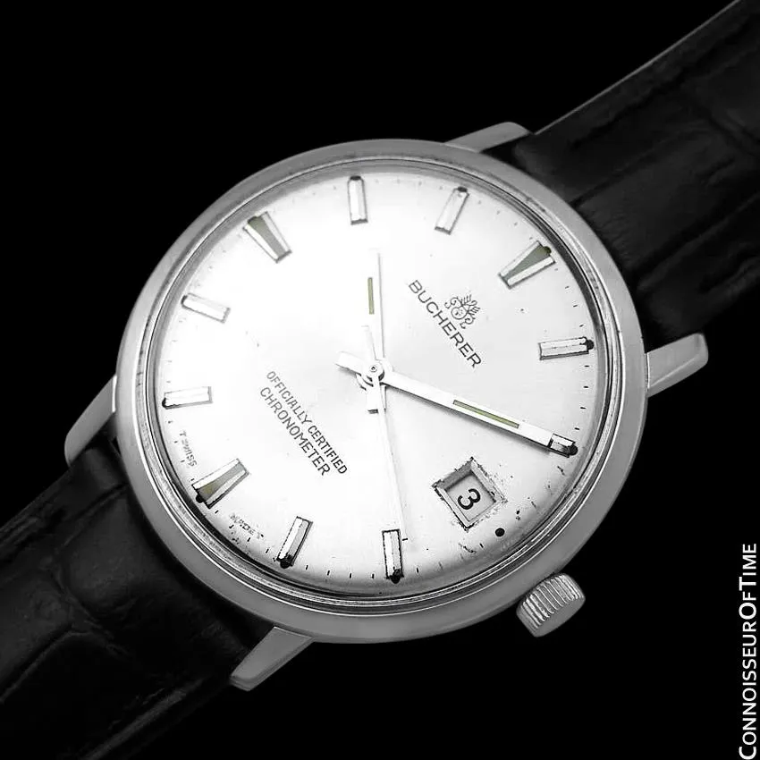1960's Bucherer (Carl F. Bucherer) Vintage Mens Officially Certified Chronometer Watch - Stainless Steel