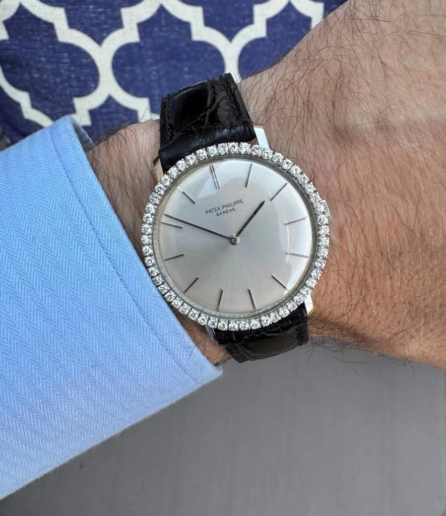 1960's Patek Philippe Vintage Mens Handwound Ref. 3468 Dress Watch - 18K White Gold & Diamonds