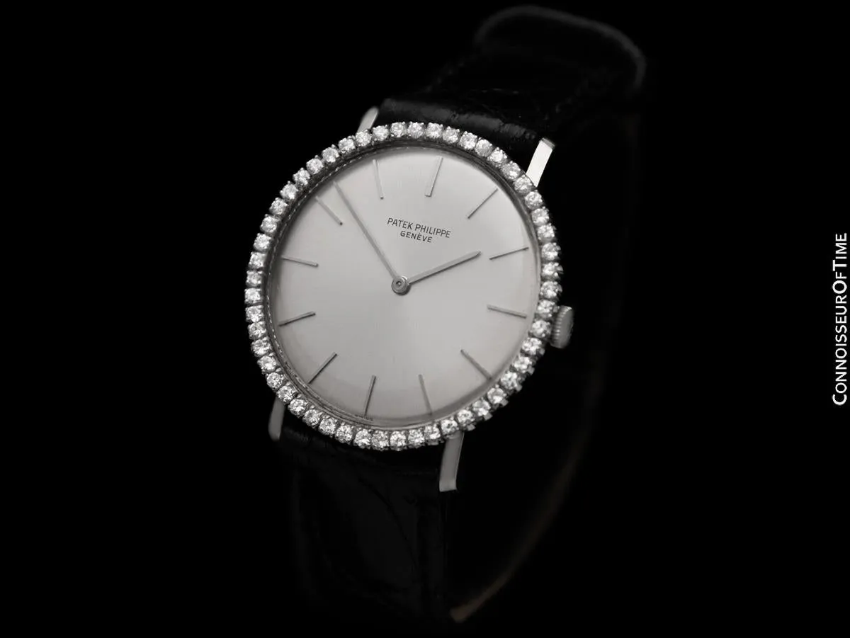 1960's Patek Philippe Vintage Mens Handwound Ref. 3468 Dress Watch - 18K White Gold & Diamonds
