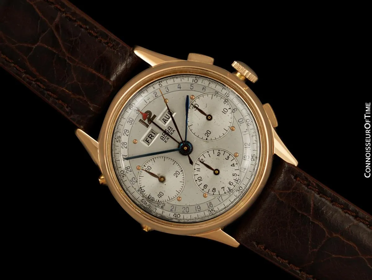 1960's Arsa Large Vintage Triple Calendar Valjoux 72C Chronograph Dato-Compax Watch - 18K Rose Gold