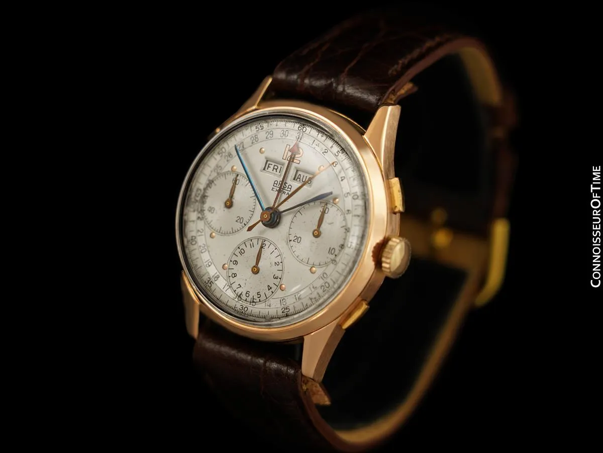 1960's Arsa Large Vintage Triple Calendar Valjoux 72C Chronograph Dato-Compax Watch - 18K Rose Gold