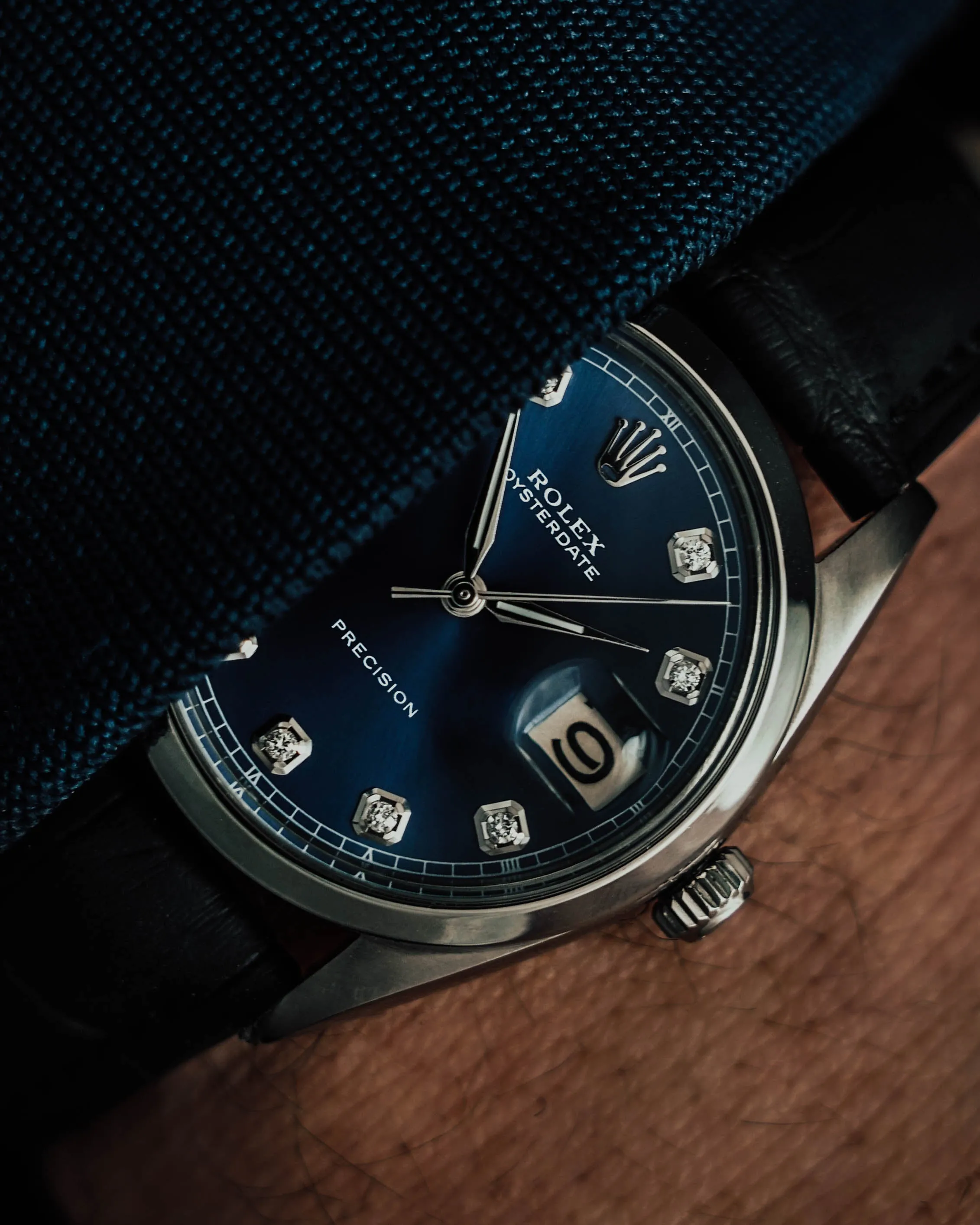 1963 Rolex Oysterdate Mens Vintage Ref. 6694 Date Watch with Blue Dial - Stainless Steel & Diamonds