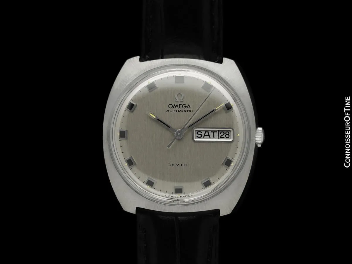 1969 Omega De Ville Mens Full Size Retro Day Date Watch - Stainless Steel
