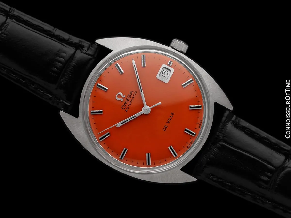 1969 Omega De Ville Vintage Mens Retro Cal. 565 Watch with Orange Dial - Stainless Steel